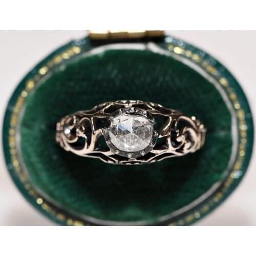 Antique Original Victorian 18k Gold Natural Diamond Decorated Pretty Solitaire Ring