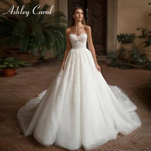 Ashley Carol A-Line Wedding Dress 2021 Vestido De Noiva Sexy Beading Sweetheart Sleeveless Bride Lace Up Beach Bridal Gowns