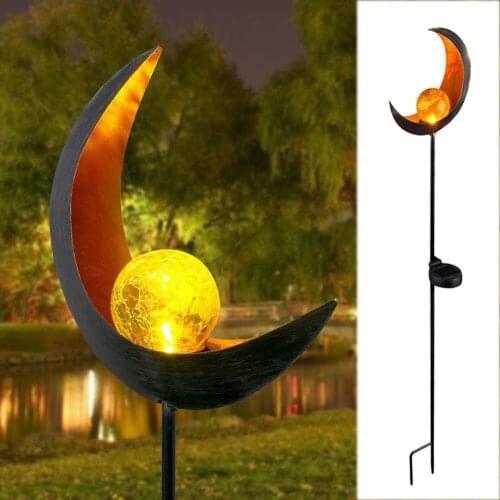 LED Solar Flame Light Metal Hollow Moon LED Garden Light Outdoor Waterproof Lawn Stake Flame Landscape Solar Decorative Light