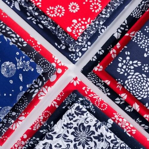 Thin Cotton Red Blue China National Style Printing Fabric Home Pastoral Decoration DIY Patchwork Material Clothing Bag Hat Cloth