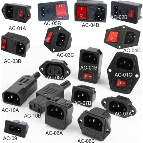 TV Computer Phone Socket LED 3Pin IEC320 C14 250V Rocker Switch Brass 10A Fuse Female Male Inlet Plug Pin Connector Accessories