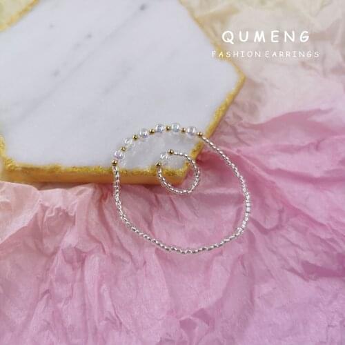 High Quality Fashion Design Geometric Transparent Elastic Bead String Rings Bracelet Set Fresh Minimalist Creative Jewelry Gift