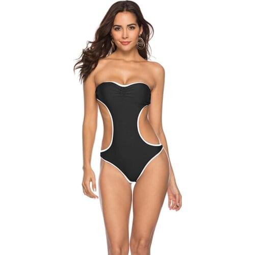 2021 Summer Fashion European and American Sexy Hot-Selling One-Piece Swimsuit Solid Color Gathered Chest Bikini