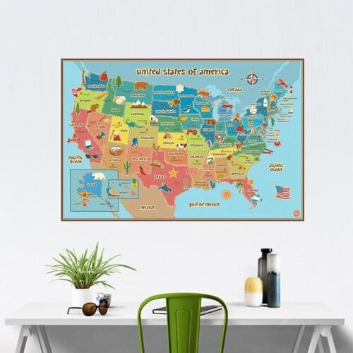 Animals & Plants Map Of American Wall Stickers Kindergarten Classroom Kids Room Home Decoration USA Map Wall Mural Art Pvc Decal