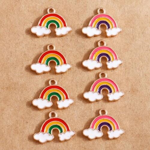 10pcs/lot 14*17mm Enamel Rainbow & Cloud Dangle Charms Pendants Necklaces Bracelets Charms for Jewelry Making DIY Findings
