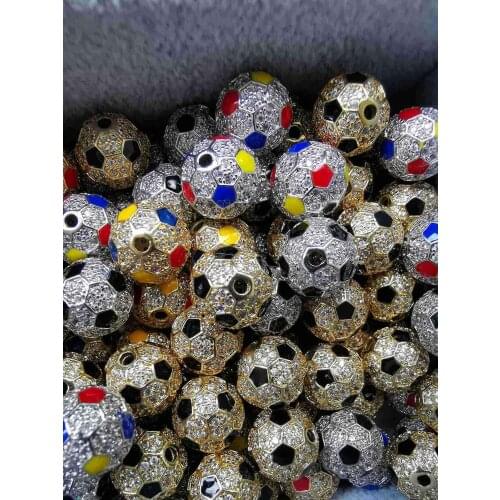 10pcs/lot per lot 12mm football hole copper zircon beads pendant charms DIY decoration bracelets necklace Accessories