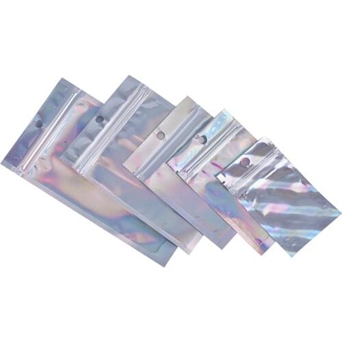 10Pcs Iridescent Zip lock Pouches Cosmetic Plastic Laser Holographic Zipper Bags Self Seal Envelopes Gift Bags High Quality New