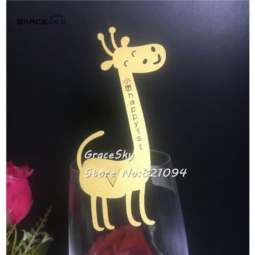 50pcs/lot Free Shipping laser Cut Giraffe Place name Cards Seat Invitation Cup Cards for Baby Shower Birthday party supplies