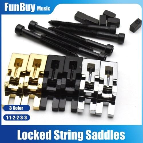 6Pcs Double Locking System Locked String Bridge Saddles Electric Guitar Tremolo Bridge Accessories Black/Gold/Silver