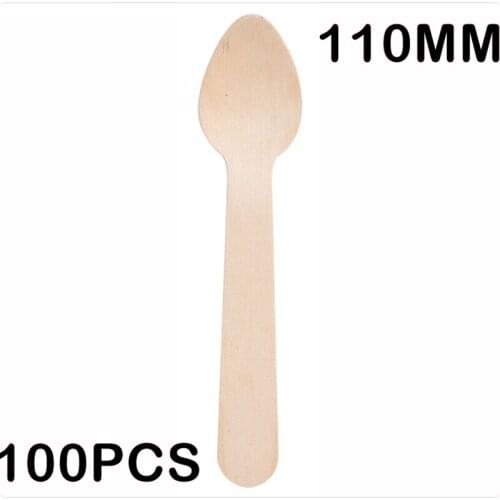 Promotion - Party Wedding Supplies 110mm Disposable Tableware Wood Coffee Tea Stirrer/Ice Cream Spoon, 100/Pack