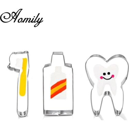 Aomily 3pcs/Set Lovely Toothbrush Toothpaste Teeth Cookies Cutter Sweet Cake Pastry DIY Mould Baking Tool Stainless Steel Metal