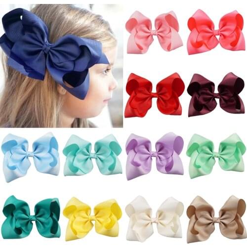 8" Handmade Solid Large Hair Bow for Girls Kids Grosgrain Ribbon Jumbo Bow With Clips Boutique Hair Accessories Gifts 60 Colors