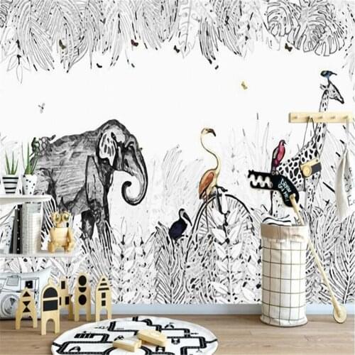 Milofi custom large wallpaper mural 3D simple hand-painted small fresh elephant giraffe TV background wall