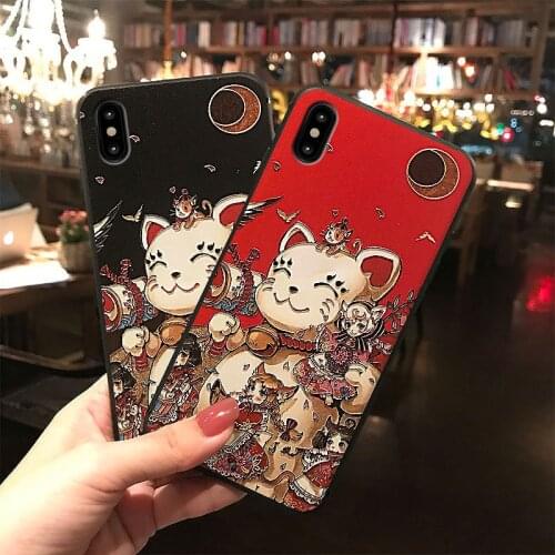 Cute Lucky Cat 3D Embossed Phone Case For iPhone X XS XR 11 12 Pro MAX 6 7 8 Plus Capa Soft TPU Back Covers Matte Phone Cases