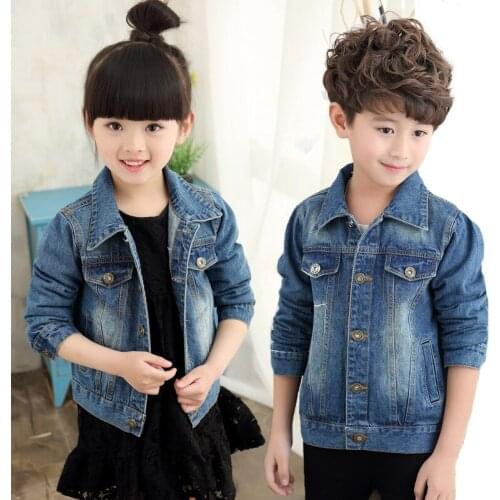 Childrens Jacket 2019 New Boys Casual Denim Jackets Girls Korean Denim Cardigan Outerwear Coats Children Long Sleeved Coat