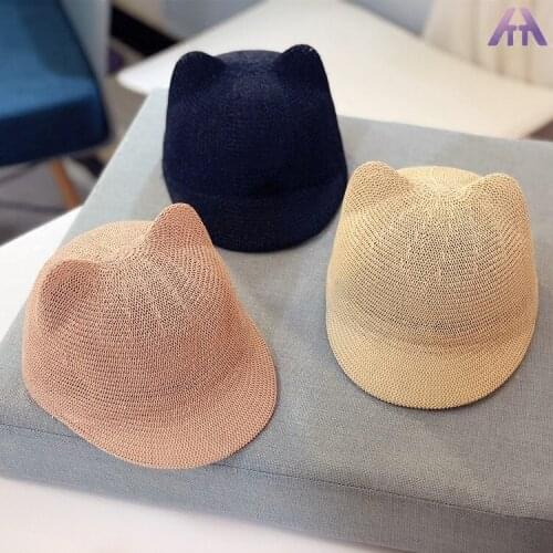 New Straw Baby Cap for Boy Girl Solid Summer Baby Sun Hat Breathable with Ears Beach Kids Snapback Hats Children Baseball Cap