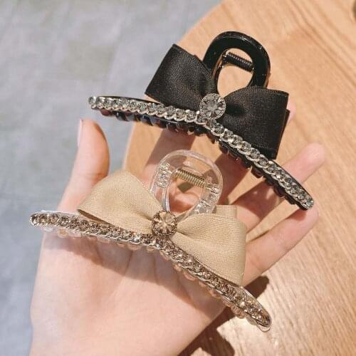 Elegant Fashion Bow Hair Claw Simple Temperament Crystal Geometric Shark Hair Clip Hair Accessories Women