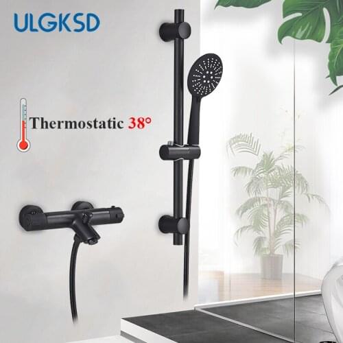 Matte Black Thermostatic Bathtub Faucet Bathroom Hot Cold Mixer Tap Wall Mount Bath Shower Faucets Handshower Robinet Baignoire