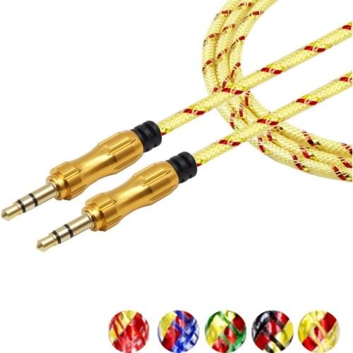 1000pcs Metal Aux Cable 3.5mm to 3.5mm Nylon Cable Audio Male to Male Extension Cable For phone car DVD MP4