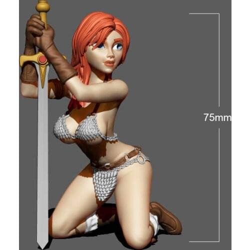 75mm Resin Model Pretty Lovely Girl Warrior Unpainted No Color RW-296