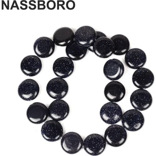Fashion Flat Round Natural Black Sands Stone Beads 16mm 15Pcs Loose Spacer Beads For Jewelry Making Charms Bracelet Necklace Diy