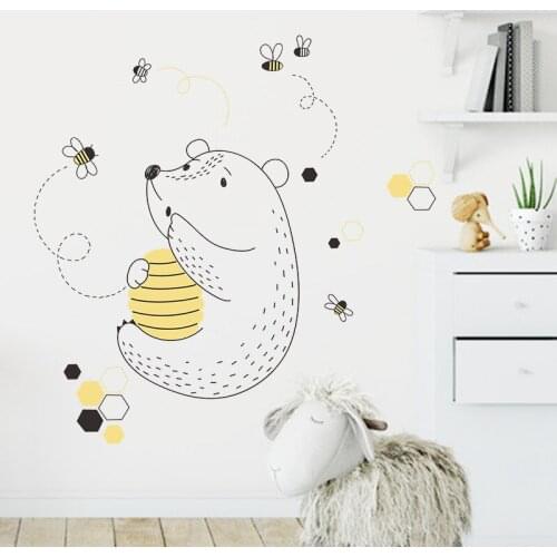Cartoon Bear Wall Stickers Self Adhesive Wallpaper Home Decor Kids Room Bedroom Decor Nursery Backdrop Decal