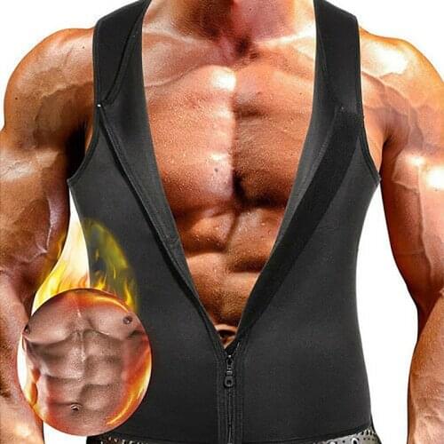 Mens Body Shaper Slimming Neoprene Zipper Black Solid Vest Male Fitness Workout Sweat Shapewear Tank Top Plus Size