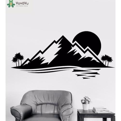YOYOYU Wall Decal Mountain Sunset Pattern Wall Stickers Palm Tree Art Mural Interior Window Home Decor Removable Design DIY CY16