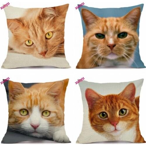XUNYU Cat Cushion Cover 45x45cm Animal Pillow Case Linen Pillowcase Home Decorative Throw Pillow Cover for Sofa Bedroom BT012