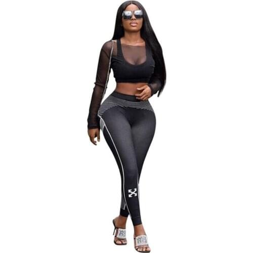 2021 New Fashion Popite WomenS Clothes Autumn And Winter Sexy Casual Mesh Sportswear Yoga Fitness Suit Two-Piece Set