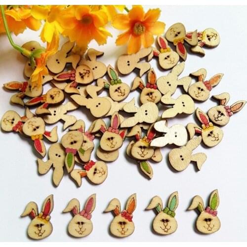 50pcs/lot New Wholesale rabbit Buttons 18mm*25mm Painted Wooden Buttons Embellishment 2 Holes DIY Crafts