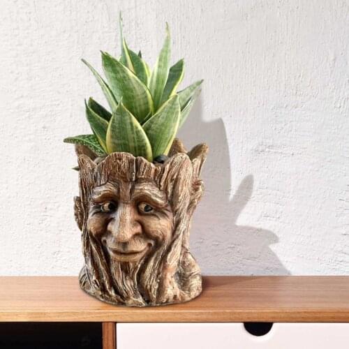 Retro Old Man Face Statue Flower Pot Resin Planter With Drain Holes Container Without Plants For Decorative Gardening Desks