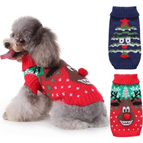 Christmas Deer Pet Clothing Print Dog Sweater Cat Costume For Small Dogs Cat Sweater Dogs Coat Halloween Warm Pet Knitte Coat