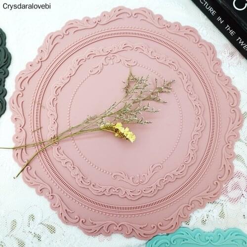 Silicone Place Mat Round Lace Shape Pad Korean Dining Silicone Insulation Pad Photo Frame Decoration Wedding Coasters