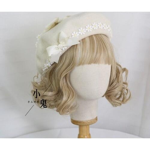 Multi-color plaid Lolita straw hat Day wild small fresh pastoral long ribbon sweet bow sun hatBowknot beret new style beret