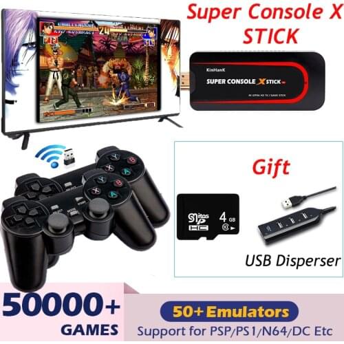 Super Console X Stick Mini Video Game Console Emulator Built-in 50000+ Games Double Controller Player 4K 64 Bit Retro Console