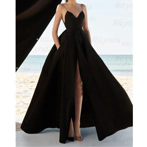 Royal Black Evening Dress 2020 Sexy Spaghetti Straps vestidos de fiesta V Neck Open Back robe de soiree Long Prom Gowns