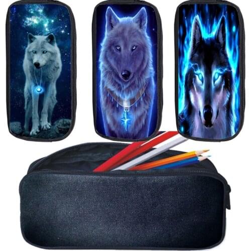 Large Capacity Animal Wolf Pencil Bags For Boys Girls Students 3D Printed Wolf Pencil Case Kid Pencil Holder Cool Stationery Bag