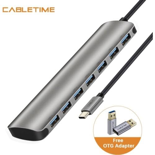 CABLETIME USB C Hub USB 3.1 Type-C to USB 3.0 7 in 1 Hub High Speed with Power USB Type C Hub for Macbook Computer Laptop N135