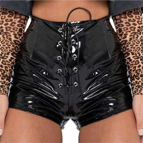 Womens High-waisted Shorts Lace-up Leather Pants Fall Sexy Shorts Pants Short Bandage Fashion Shorts Feminino #PY