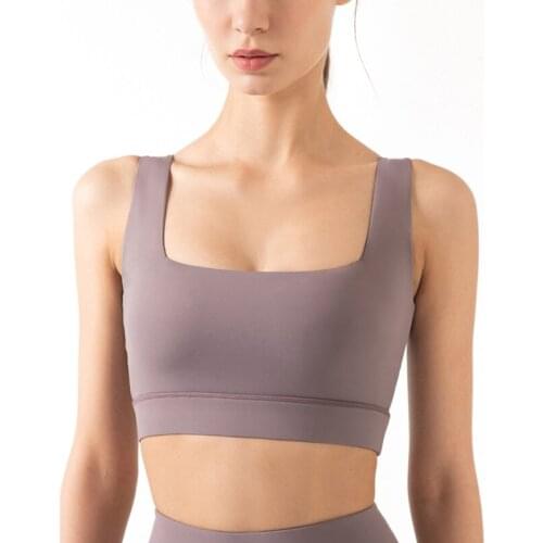 Yoga 2021 Summer New 6-Color Womens Wide Shoulder Strap Square Sports Vest Jogging Fitness Exercise Underwear Yoga Bra