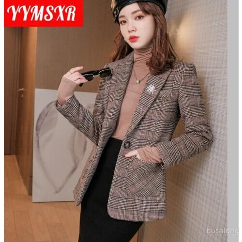 90 Kg Plus Size Womens High-quality Office Suit Winter 2021 Slim Plaid Long-sleeved Ladies Jacket Elegant Female