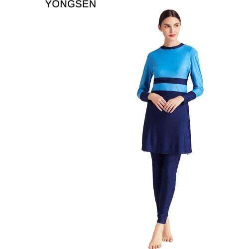 YONGSEN Long Sleeve Women Islam Hijab Full Cover Plus Size Modest Muslim Swimwear Burkinis 3 Piece Islamic Swimsuit Beachwear