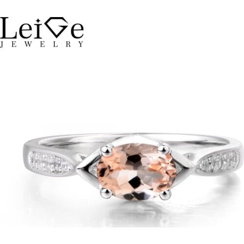 Leige Jewelry Natural Pink Morganite Ring Wedding Ring 925 Sterling Silver Oval Cut Pink Gemstone Romantic Gifts Lovely Ring