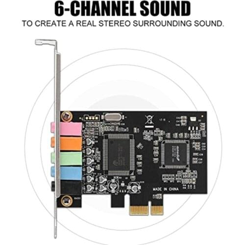 PCIe Sound Card 5.1 Internal Sound Card 3D Stereo PCI-e Audio Card 32/64 Bit PCI Express PC Sound Card CMI8738 Chip