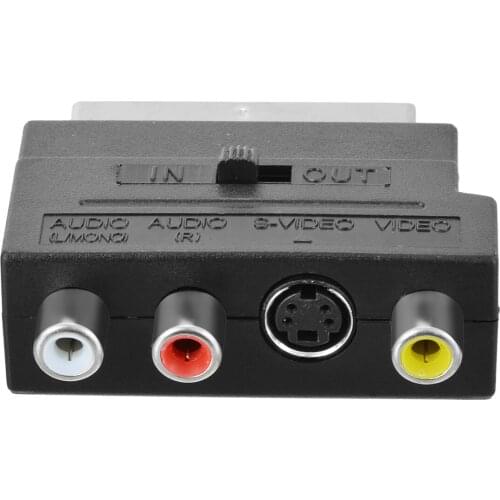 1pc RGB Scart to Composite Phono 3RCA S-Video Adapter Black High Quality RGB Scart to 3 RCA Audio Video Cable Convertor Parts