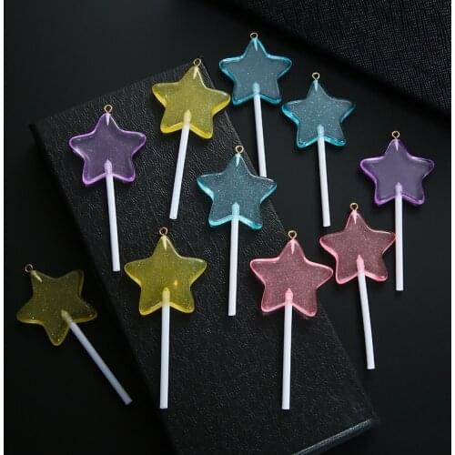 10pcs/lot Glitter Star Lollipops Resin Candy Charms DIY Keychain Necklace For Jewelry Making Accessories