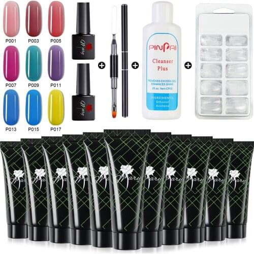 6PCS Poly Extention Gel Set Nail Art French Nail Art Clear Camouflage Color Nail Tip Form Crystal UV Gel Slice Brush Nail Gel