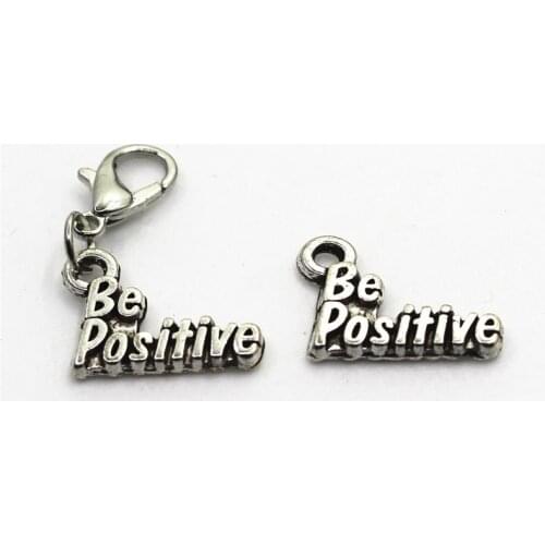 Hot Selling 50pcs Be Positive Dangle Charms Lobster Clasp charms Hanging Charm DIY Jewelry Accessories Bracelet Necklace Charm