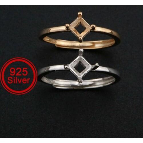 4mm square rose gold silver tiny Gems CZ stone prong bezel solid 925 sterling silver adjustable ring settings 1294131